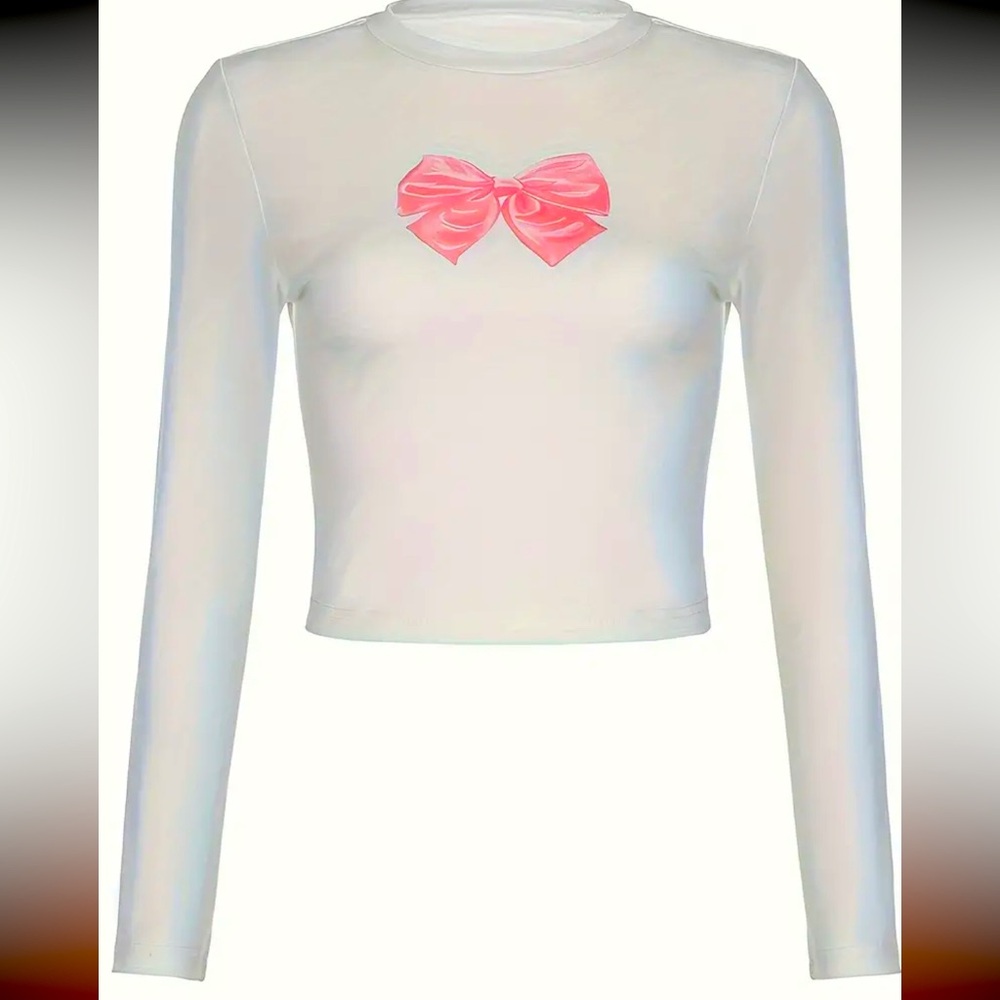 Womens Bow Cropped Crew Neck Coquette Size Medium
